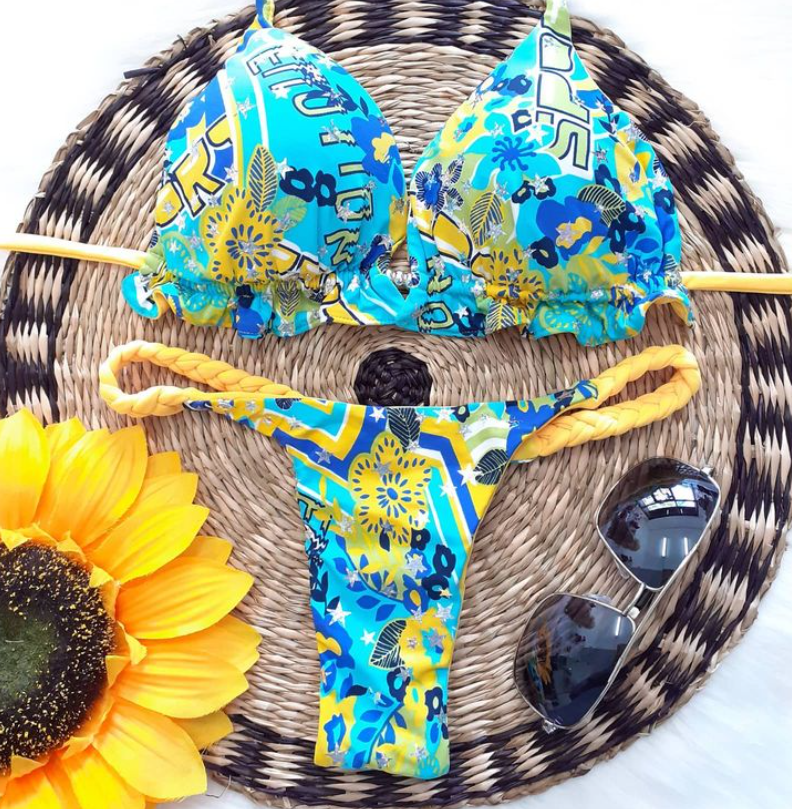 Bikini Azul y Amarillo Estampado